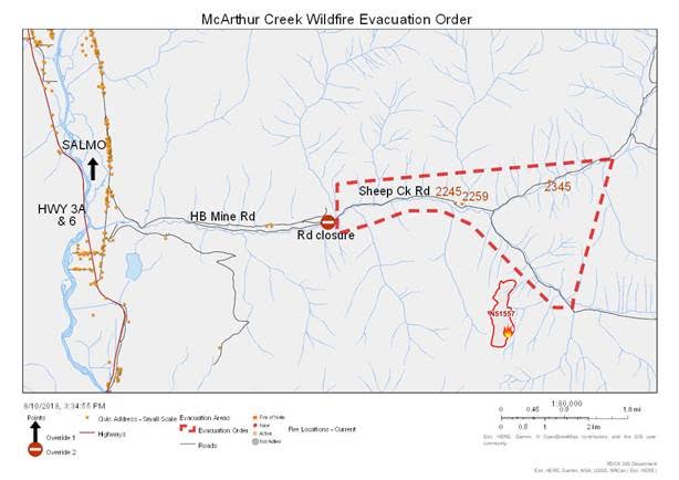 Evacuation order issued for 3 homes southeast of Salmo
