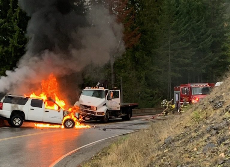 Bullets explode after armoured car crashes in Slocan Valley