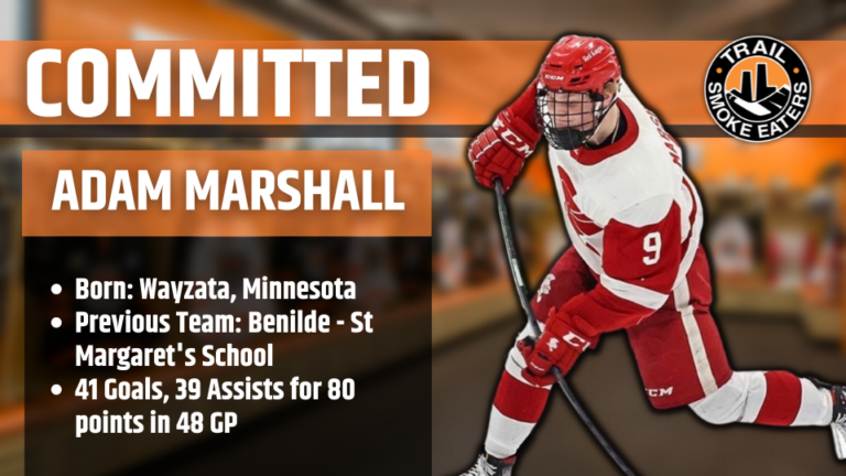 Smoke Eaters sign Adam Marshall