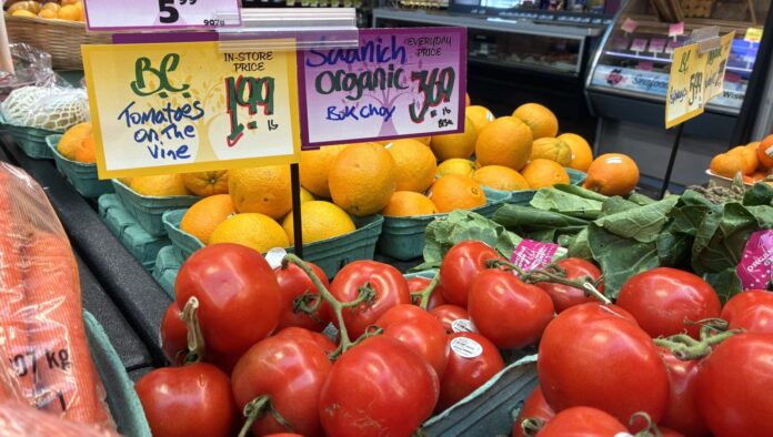 B.C.-grown produce at a grocery store in Victoria, B.C. | Emily Joveski, Vista Radio photo