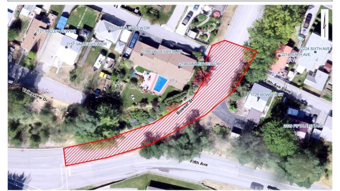 This is a map of the top of fifth avenue hill in Trail which is closed to traffic